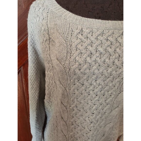 Loft Womens Cable Knit Sweater L Cotton & Wool Blend Gray - Picture 2 of 7